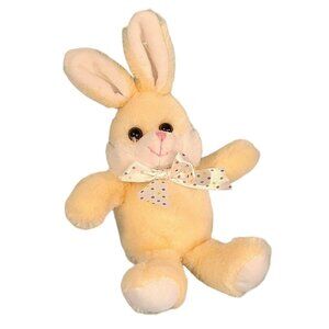 Hug and Luv Plush Bunny Rabbit Easter Pale Yellow Polka Dot Bow 8.5 inch